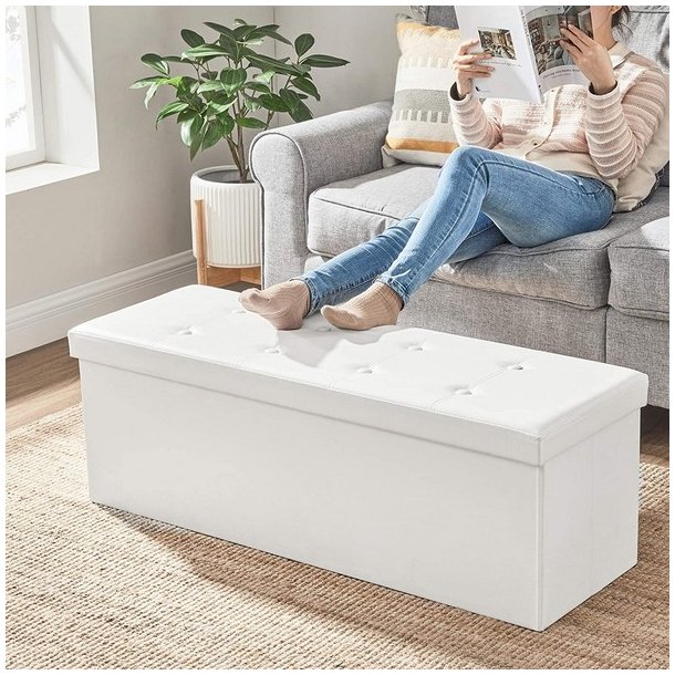 Entreb�nk - skammel med kiste 110 x 38 x 38 - hvid kunstl�der