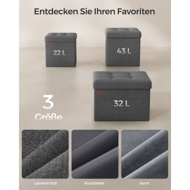 Puf med kiste - skammel med opbevaring 30 x 30 x 30 - m�rkegr�