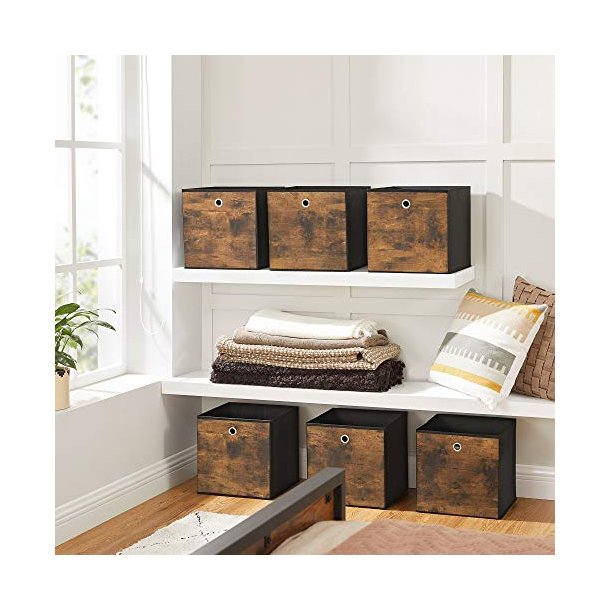 Opbevaringskasser til rumdeler - 6 stofkurve - rustik brun