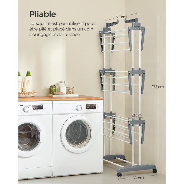 T�rrestativ til vasket�j - foldbart med vinger - hvid