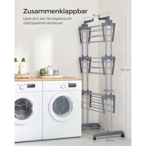 T�rrestativ til vasket�j - foldbart med vinger - gr�