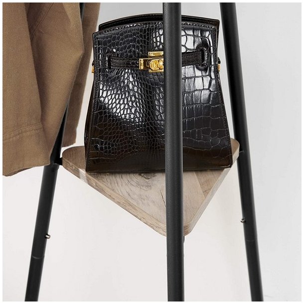 Stumtjener - frakke stativ i sort metal med 2 gr� beige hylder
