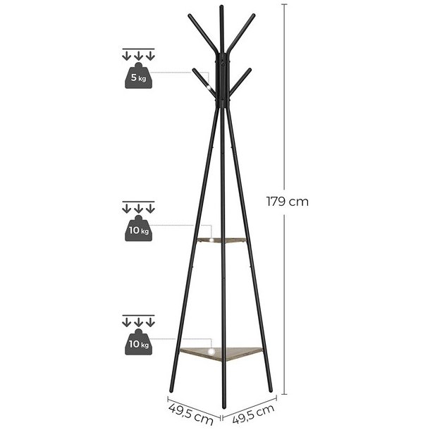 Stumtjener - frakke stativ i sort metal med 2 gr� beige hylder