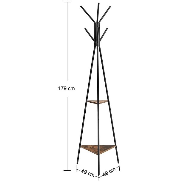 Stumtjener - frakke stativ i sort metal med 2 rustik brune hylder