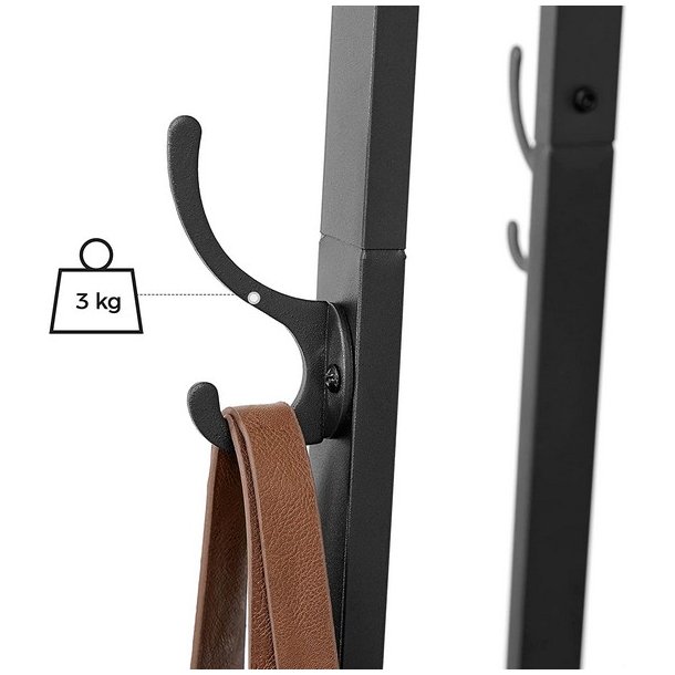 Stumtjener - frakke stativ i sort metal med 3 rustik brune hylder