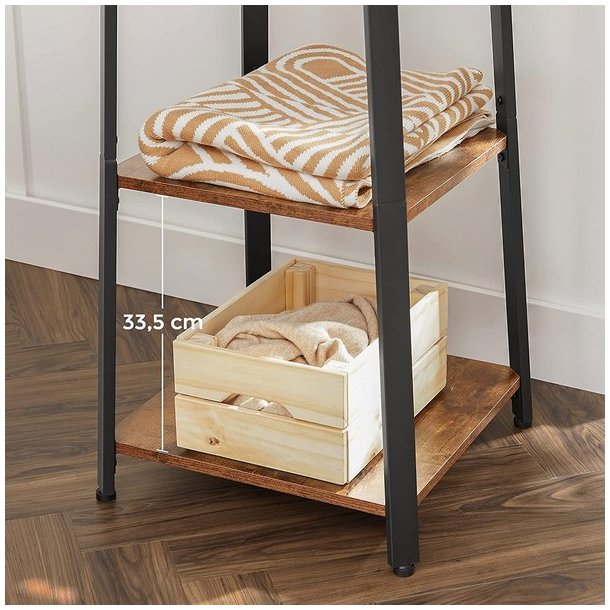 Stumtjener - frakke stativ i sort metal med 3 rustik brune hylder