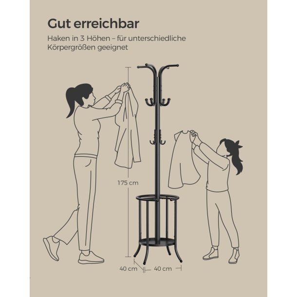 Stumtjener - frakke stativ i metal - sort 40 x 40 x 175 cm