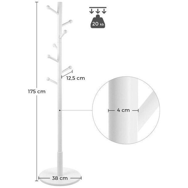 Stumtjener i hvid tr� - frakke stativ til entre - 38x38x175