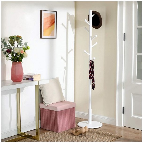 Stumtjener i hvid tr� - frakke stativ til entre - 38x38x175