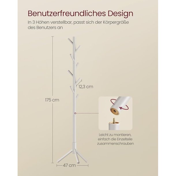 Stumtjener i tr� - frakke stativ til entre - beige 47x47x175