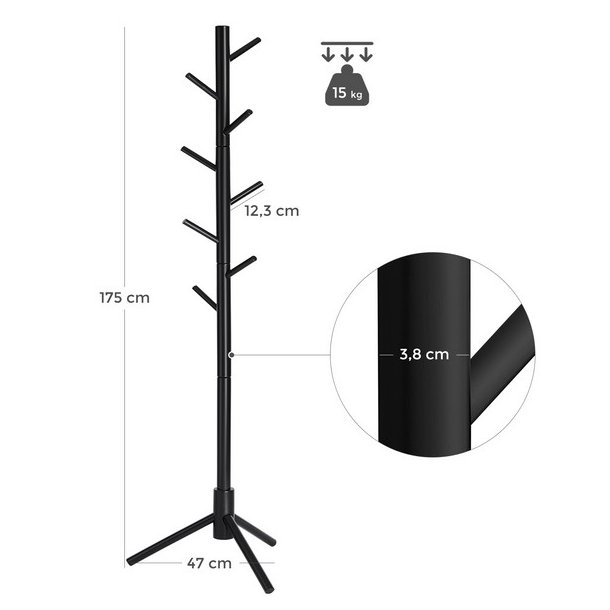 Stumtjener i sort tr� - frakke stativ til entre - 47x47x175