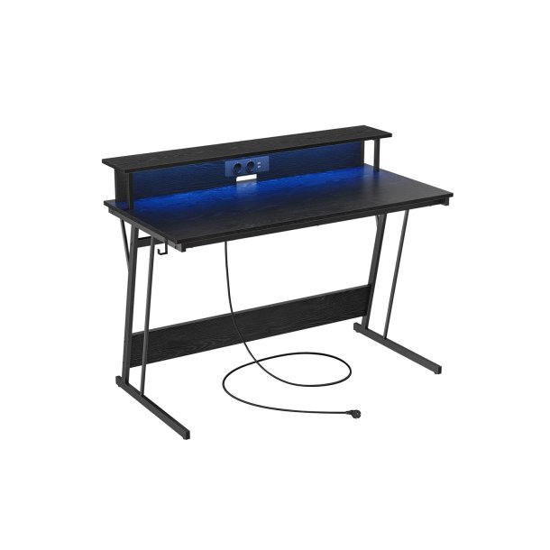 Gamerbord med sk�rmstativ, LED-lys og str�m - sort 120x60x76