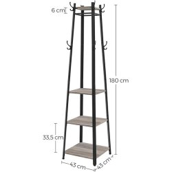 Stumtjener - frakke stativ i sort metal med 3 gr� beige hylder