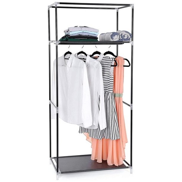 Kldeskab med stofsider - sort campingskab og tjskab - 160 cm