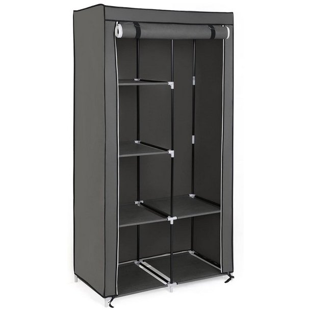 Kl�deskab med stofsider - gr� garderobeskab og t�jskab - 170 cm