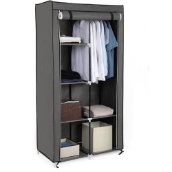 Kl�deskab med stofsider - gr� garderobeskab og t�jskab - 170 cm