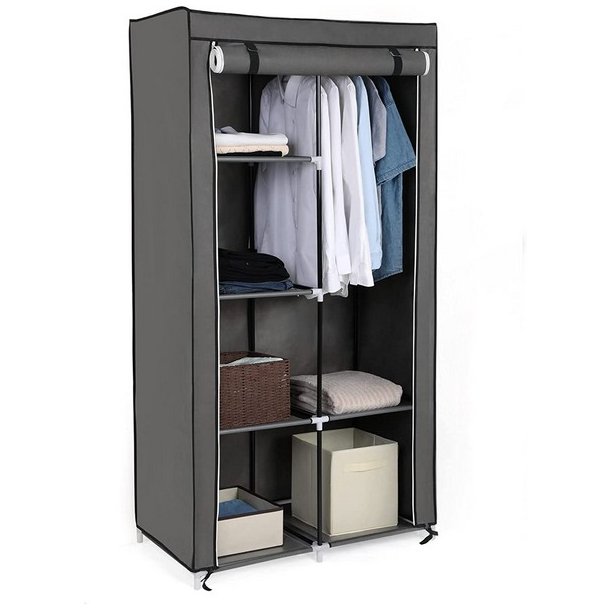 Kl�deskab med stofsider - gr� garderobeskab og t�jskab - 170 cm