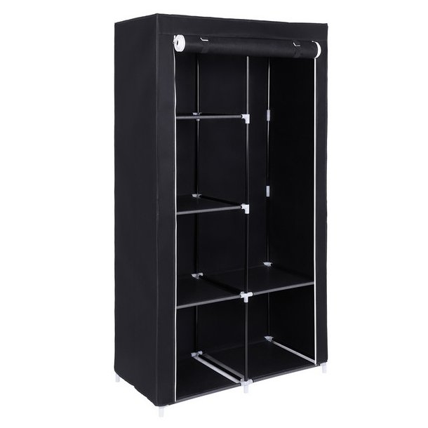 Kl�deskab med stofsider - sort garderobeskab og t�jskab - 170 cm