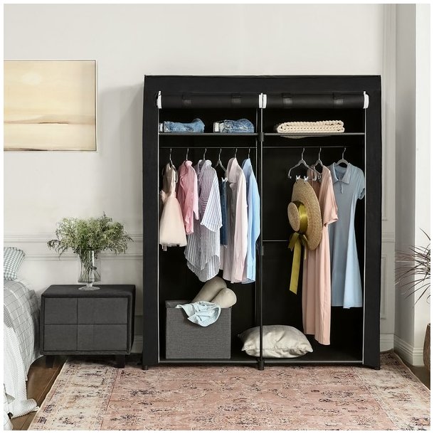 Kldeskab med stofsider - sort garderobeskab og tjskab - 174 cm