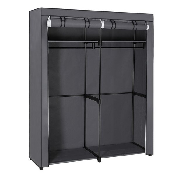 Kl�deskab med stofsider - gr� garderobeskab og t�jskab - 174 cm