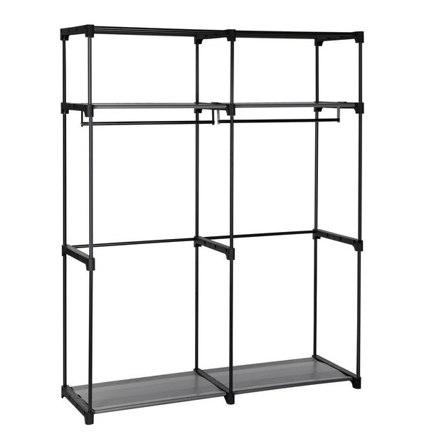 Kl�deskab med stofsider - gr� garderobeskab og t�jskab - 174 cm