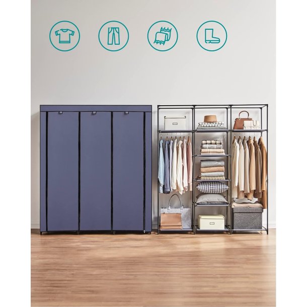 Kl�deskab med stofsider - bl� garderobeskab og t�jskab - 175 cm