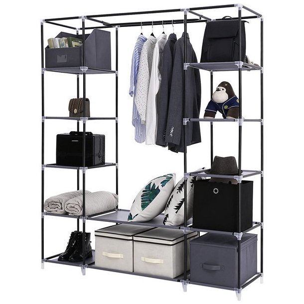 Kl�deskab med stofsider - gr� garderobeskab og t�jskab - 175 cm