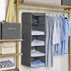 H�ngende garderobe i gr� stof - frith�ngende opbevaringshylder