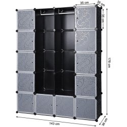 Reolsystem - kubisk garderobe i plastik med 2 b�jler og 12 rum