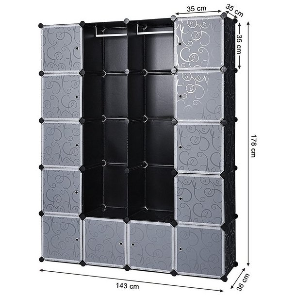 Reolsystem - kubisk garderobe i plastik med 2 b�jler og 12 rum