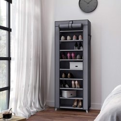 Skoskab med 10 hylder til 27 sko - 160 x 58 x 28 cm - gr�