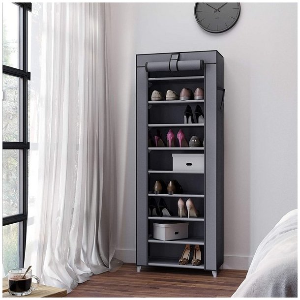 Skoskab med 10 hylder til 27 sko - 160 x 58 x 28 cm - gr�