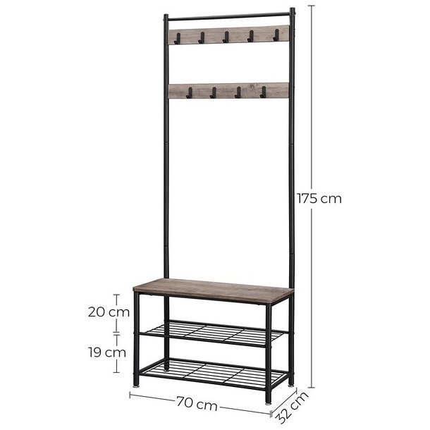 Garderobestativ med knagerkker og 2 skohylder - beige/gr
