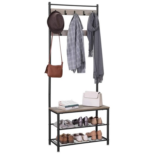 Garderobestativ med knagerkker og 2 skohylder - beige/gr