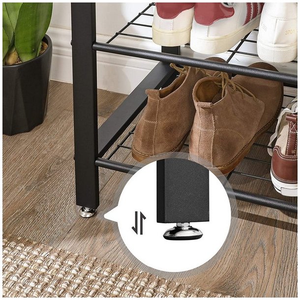 Garderobestativ med knagerkker og 2 skohylder - beige/gr