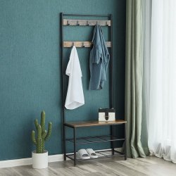 Garderobestativ med knager�kker og 2 skohylder - rustik brun