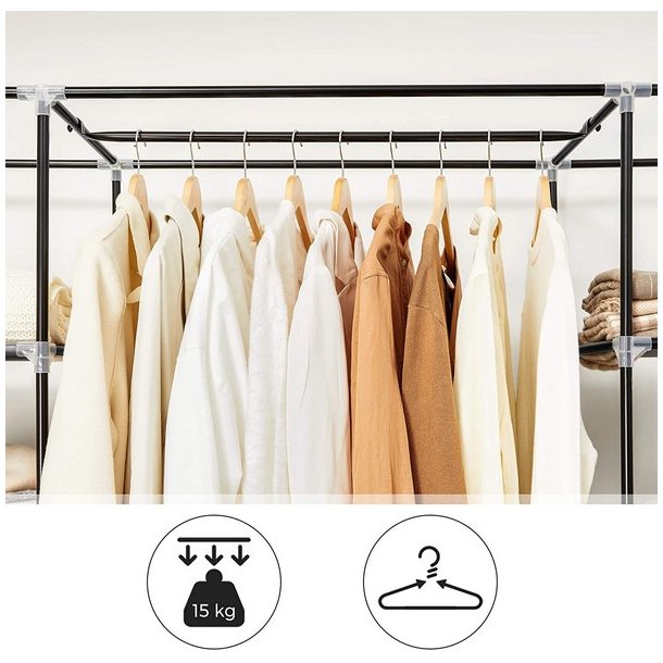 Kl�deskab med stofsider - sort garderobeskab og t�jskab - 175 cm