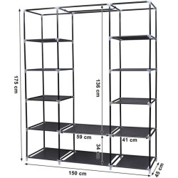 Kl�deskab med stofsider - sort garderobeskab og t�jskab - 175 cm
