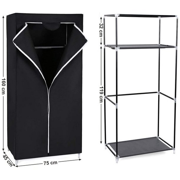 Kldeskab med stofsider - sort campingskab og tjskab - 160 cm