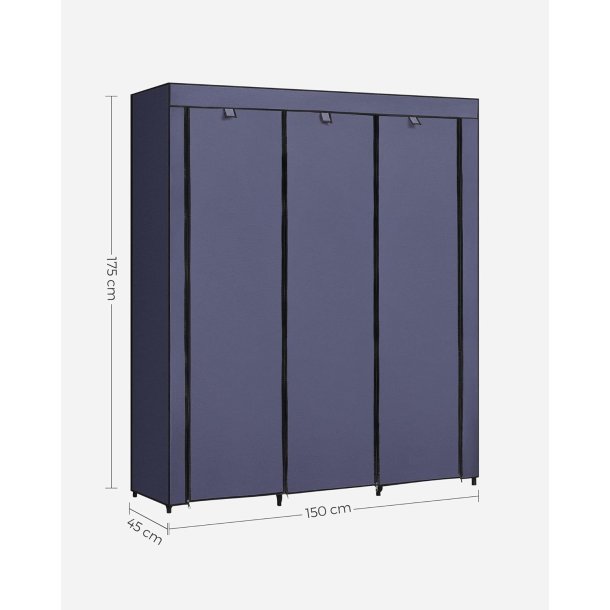 Kl�deskab med stofsider - bl� garderobeskab og t�jskab - 175 cm