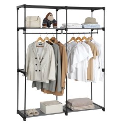 Kl�deskab med stofsider - gr� garderobeskab og t�jskab - 174 cm