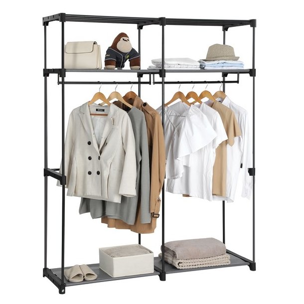 Kl�deskab med stofsider - gr� garderobeskab og t�jskab - 174 cm