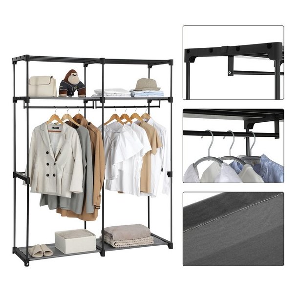 Kl�deskab med stofsider - gr� garderobeskab og t�jskab - 174 cm