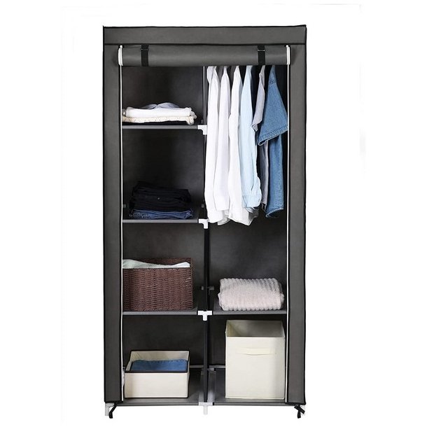 Kl�deskab med stofsider - gr� garderobeskab og t�jskab - 170 cm