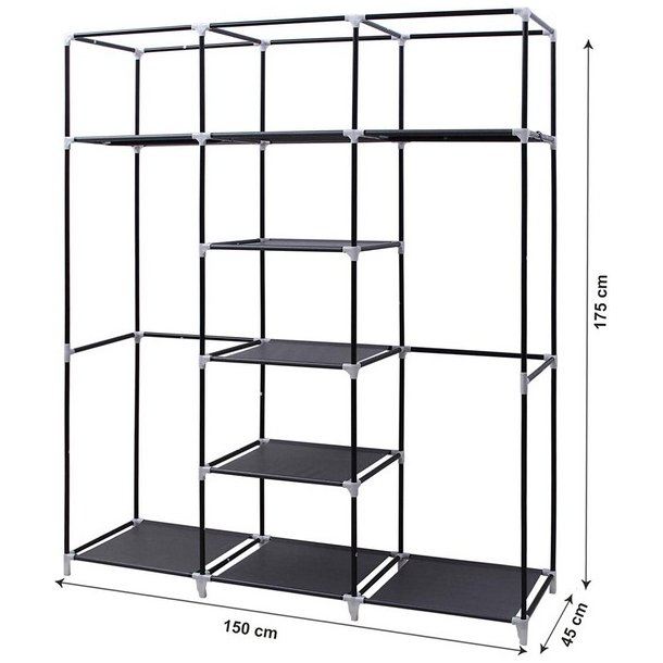 Kl�deskab med stofsider - gr� garderobeskab og t�jskab - 175 cm