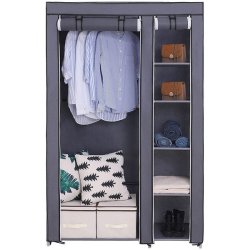 Kl�deskab med stofsider - gr� garderobeskab og t�jskab - 175 cm