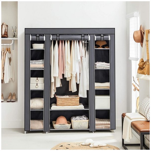 Kl�deskab med stofsider - gr� garderobeskab og t�jskab - 175 cm