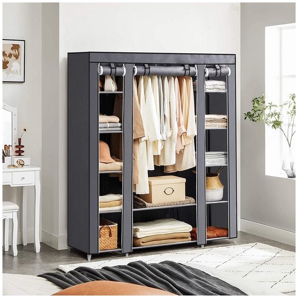 Kl�deskab med stofsider - gr� garderobeskab og t�jskab - 175 cm