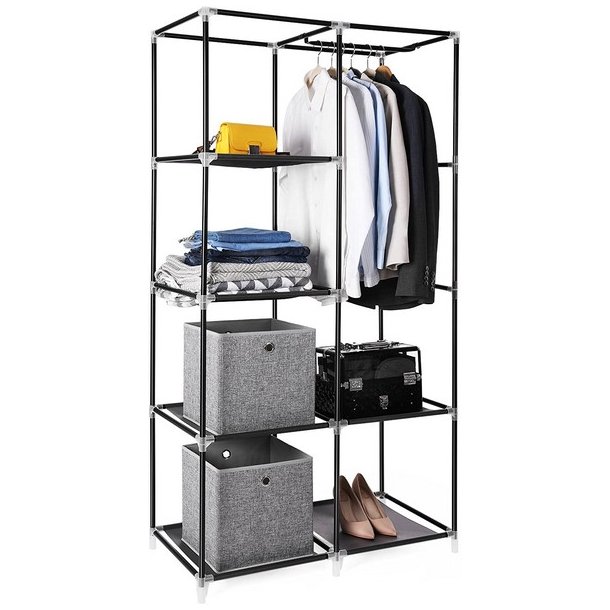 Kl�deskab med stofsider - sort garderobeskab og t�jskab - 170 cm