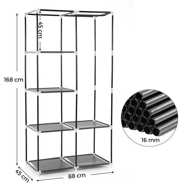 Kl�deskab med stofsider - sort garderobeskab og t�jskab - 170 cm